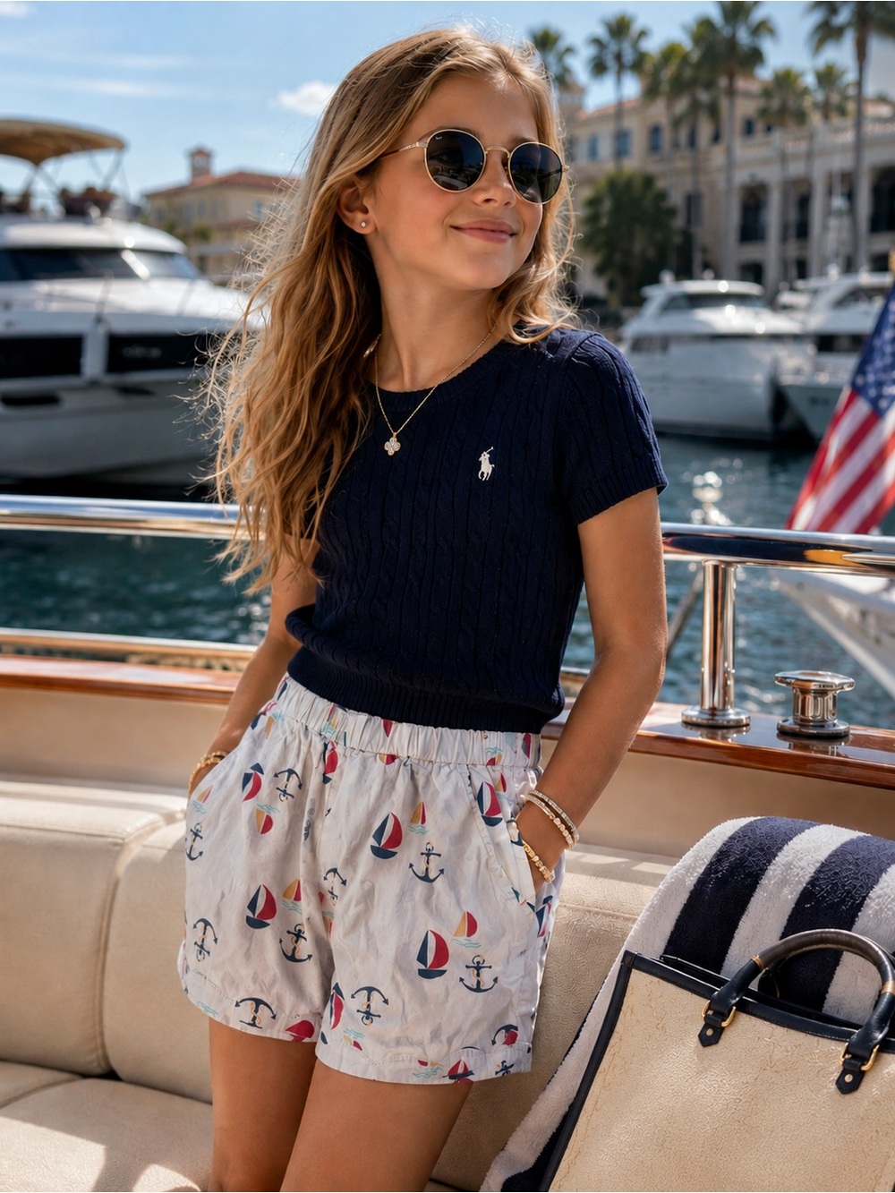 Hanna Andersson Nautical Sailboat Anchor Scalloped Shorts 140 9/10